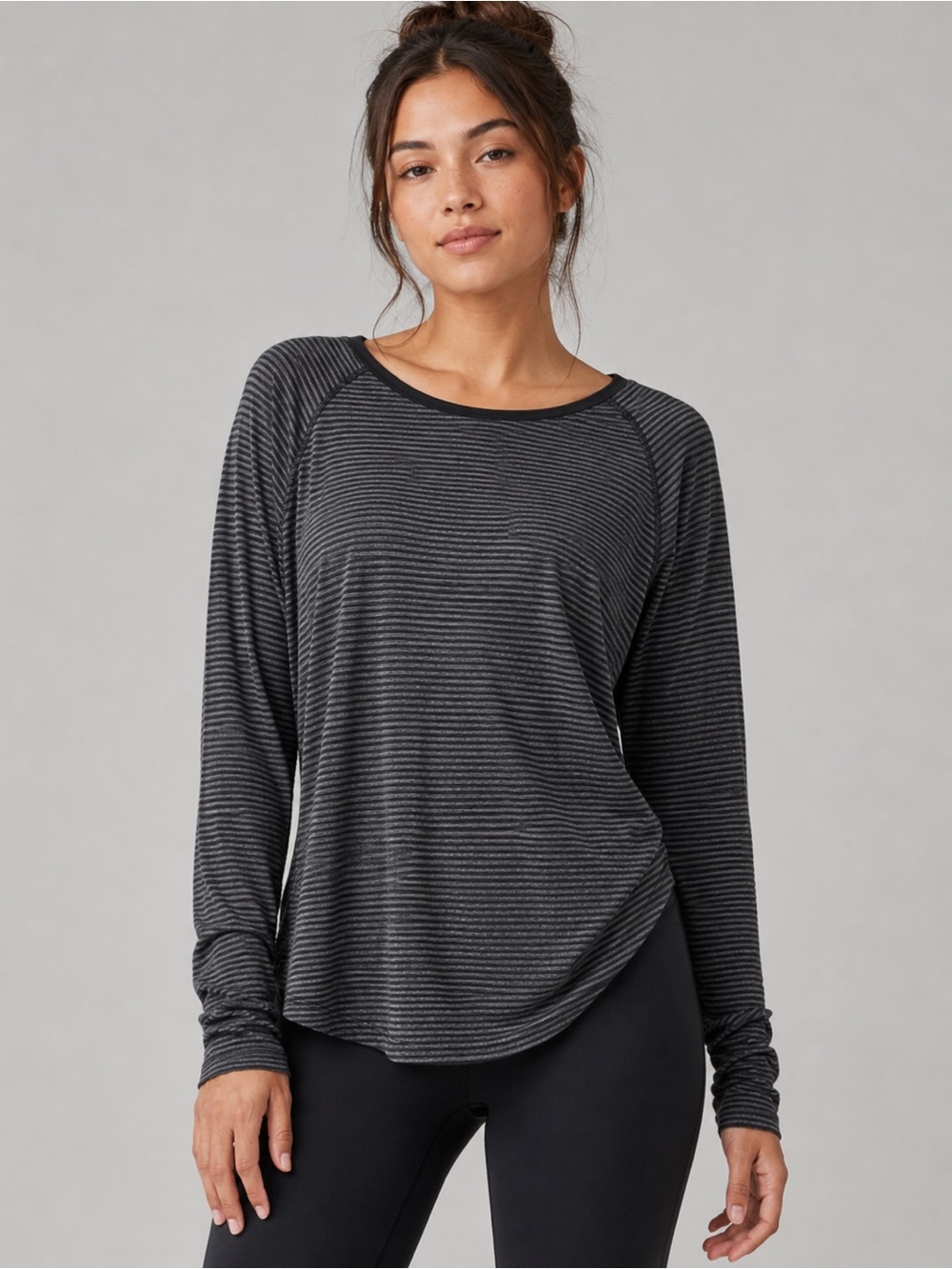 lululemon athletica Charcoal Heather Gray Striped Relaxed Long Sleeve Tee M/L